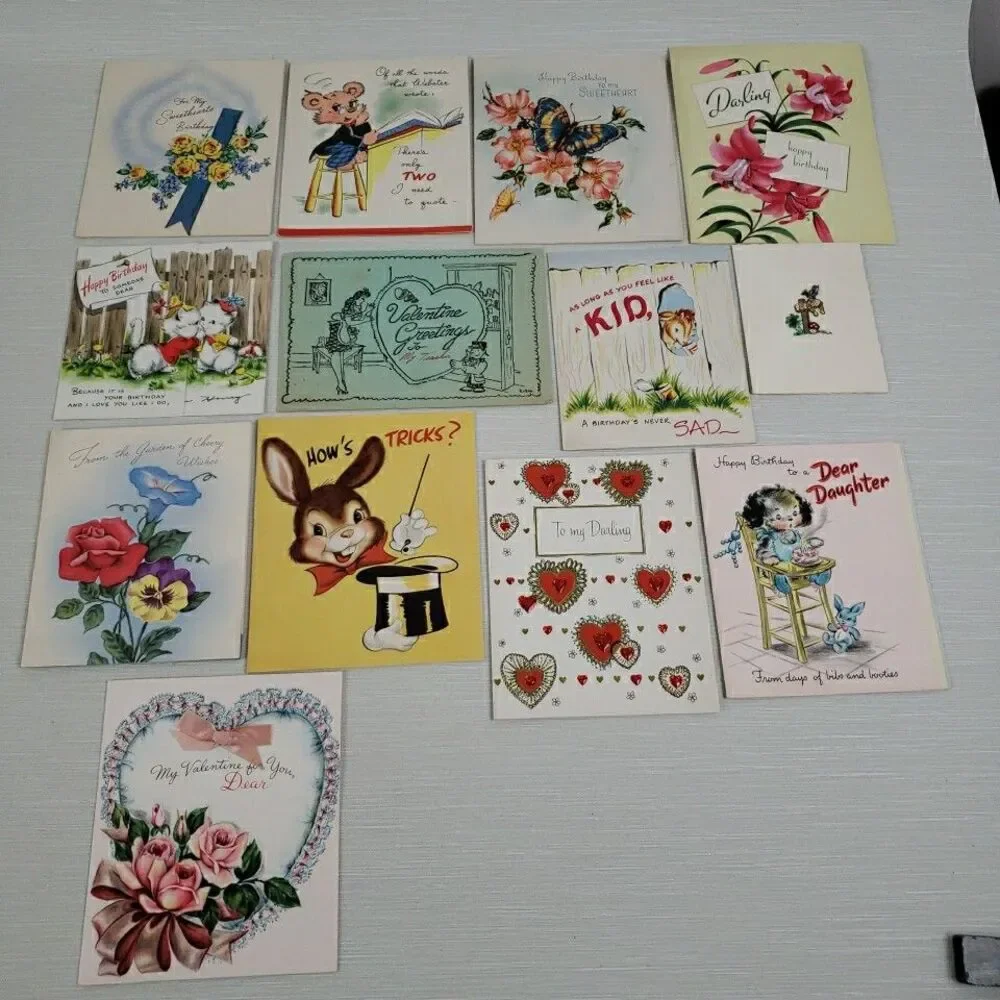VTG Valentine Birthday Anniversary Cards 26 Used Norcross Gibson Hallmark MCM